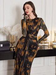 Women's Elegant Tie-Dyed Printed Twist Waist Dress