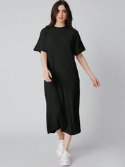 Drop Shoulder Solid Dress T Shirt Dress
