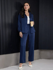 2 pc  Women Stripe Casual Shirt And Straight Leg Pants