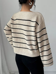 Casual Color Blocking Stripe Bell Sleeve Sweater