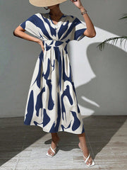 Summer Casual A-Line V-Neck Batwing Sleeve Printed Dress