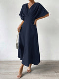 SHEIN VCAY Solid Batwing Sleeve A-line Dress