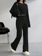 Women's Dropped Shoulder Long Sleeve Sweater And Flared Pants Casual 2 Pieces Set