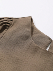 Women's Solid Color Round Neck Puff Sleeve Commuter Shirt