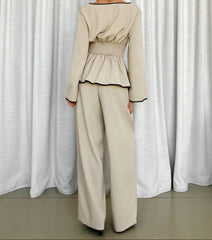Contrast Color Trim Shirt And Pants 2 Pieces Set