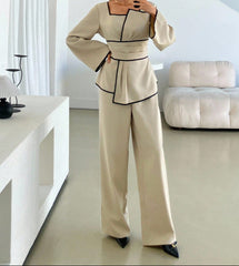 Contrast Color Trim Shirt And Pants 2 Pieces Set