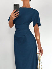 Women's Solid Color Linen Blended Summer Dress