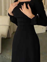 Casual Long Square-Neck Knit Dress