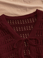 Women's Autumn/Winter Casual Solid Color Textured Hollow Out Knit Cardigan