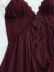 Sexy Solid Color Lace Camisole Nightgown With Matching Lace Panties