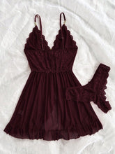 Sexy Solid Color Lace Camisole Nightgown With Matching Lace Panties