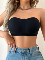 Seamless Underwire-Free Bra, Sexy One-Shoulder Design With Non-Slip Sides, Removable Pads And Criss-Cross Back, Strapless