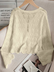 Women's Summer Beach Cover Up Cardigan - Hollow Out Knitwear Top With Bowknot, V-Neck Loose Drop Shoulder Design, Lightweight Vacation Kimono