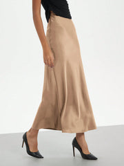 Women Elastic Satin Texture Silky Midi Skirt