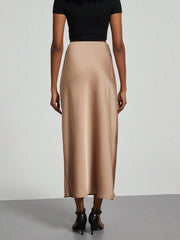 Women Elastic Satin Texture Silky Midi Skirt