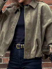 Loose Long Sleeves Zip Vintage Bomber Jacket