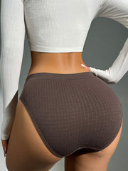 Women's Casual Coffee Brown Plain High Stretch Fabric Briefs Underwear