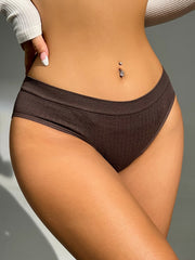 Women's Casual Coffee Brown Plain High Stretch Fabric Briefs Underwear