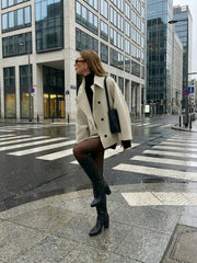 Elegant Beige Wool Blend Windbreaker Jacket