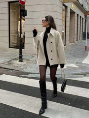 Elegant Beige Wool Blend Windbreaker Jacket