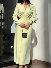 Women's Fashion V-Neck Long Sleeve Elegant Butter Yellow Solid Color Woven Dress