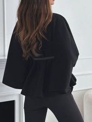 Women's Fashionable Elegant Short 3/4 Sleeve Stand Collar Loose Woolen Coat With Belt