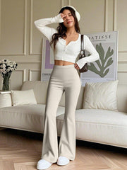 Women's High Waist Solid Color Bell Bottom Sports Yoga Pants