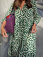 Women's Long Sleeve Geo Pattern Collared Shirt Dress