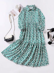 Women's Long Sleeve Geo Pattern Collared Shirt Dress