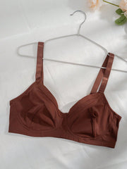 Women's Redwood Knitted Fabric Plain Backless Crop Casual Bralette Bra