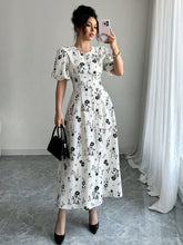 Round Neck Lantern Sleeve Floral Print Dress