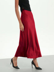 Women's Simple Solid Color Elastic Satin Texture Trumpet Hem Elegant Maxi Skirt