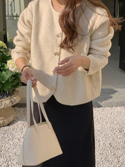 Women's Solid Color Long Sleeve Bow Button Loose Knit Cardigan