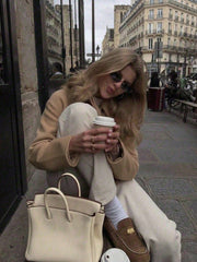 Solid Color Pocket Button Lapel Casual Commuter Street Woolen Coat