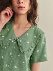 Floral Ditsy Print Ruffle Collar Blouse