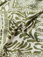 Écloséra V-Neck Print Color Block Bubble Short Sleeve Empire Waist Green Midi Dress