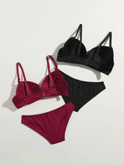 2sets Solid Underwire Lingerie Set