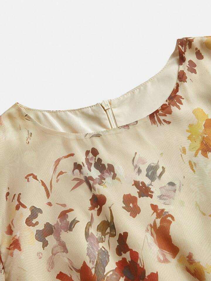 Floral Print Long Sleeve Vacation Style Elegant Dress