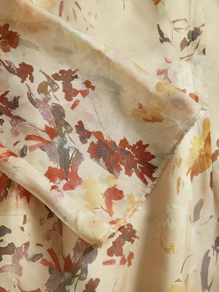 Floral Print Long Sleeve Vacation Style Elegant Dress