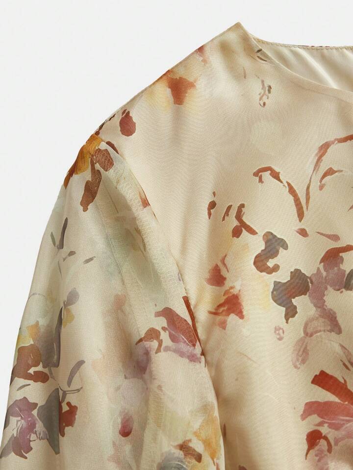 Floral Print Long Sleeve Vacation Style Elegant Dress