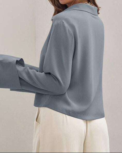 Front Tie Long Sleeve Minimalist Work Shirt