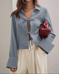 Front Tie Long Sleeve Minimalist Work Shirt