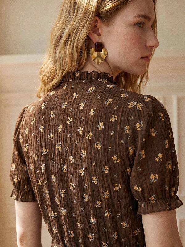 Petal Sleeve All-Over Print Summer Shirt