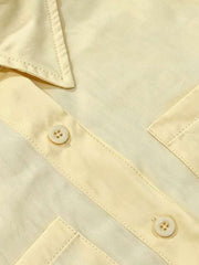 Front Button Pocket Loose Cropped Long Sleeve Shirt