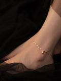 Shein 1pc Simple Luxury Stainless Steel Gold Anklet For Women Waterproof Body Chain Seaside Holiday