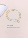 Shein 1pc Stainless Steel 18K Gold Plated Double-Layered Cubic Zirconia Pendant Anklet