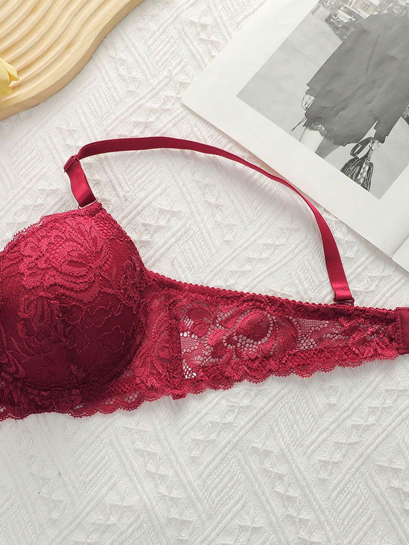 2pcs European & American Style Women's Lingerie Set, Microfiber Lace Bra With Non-Removable Padded Cups