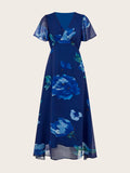 Shein Lilora Women's Floral Print V-Neck Elegant Short Sleeve Dress