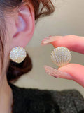 Shein 1pair 2024 Special Four Seasons/French-Style Light Luxury Fan-Shaped Pearl Shell Earrings