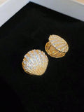 Shein 1pair 2024 Special Four Seasons/French-Style Light Luxury Fan-Shaped Pearl Shell Earrings